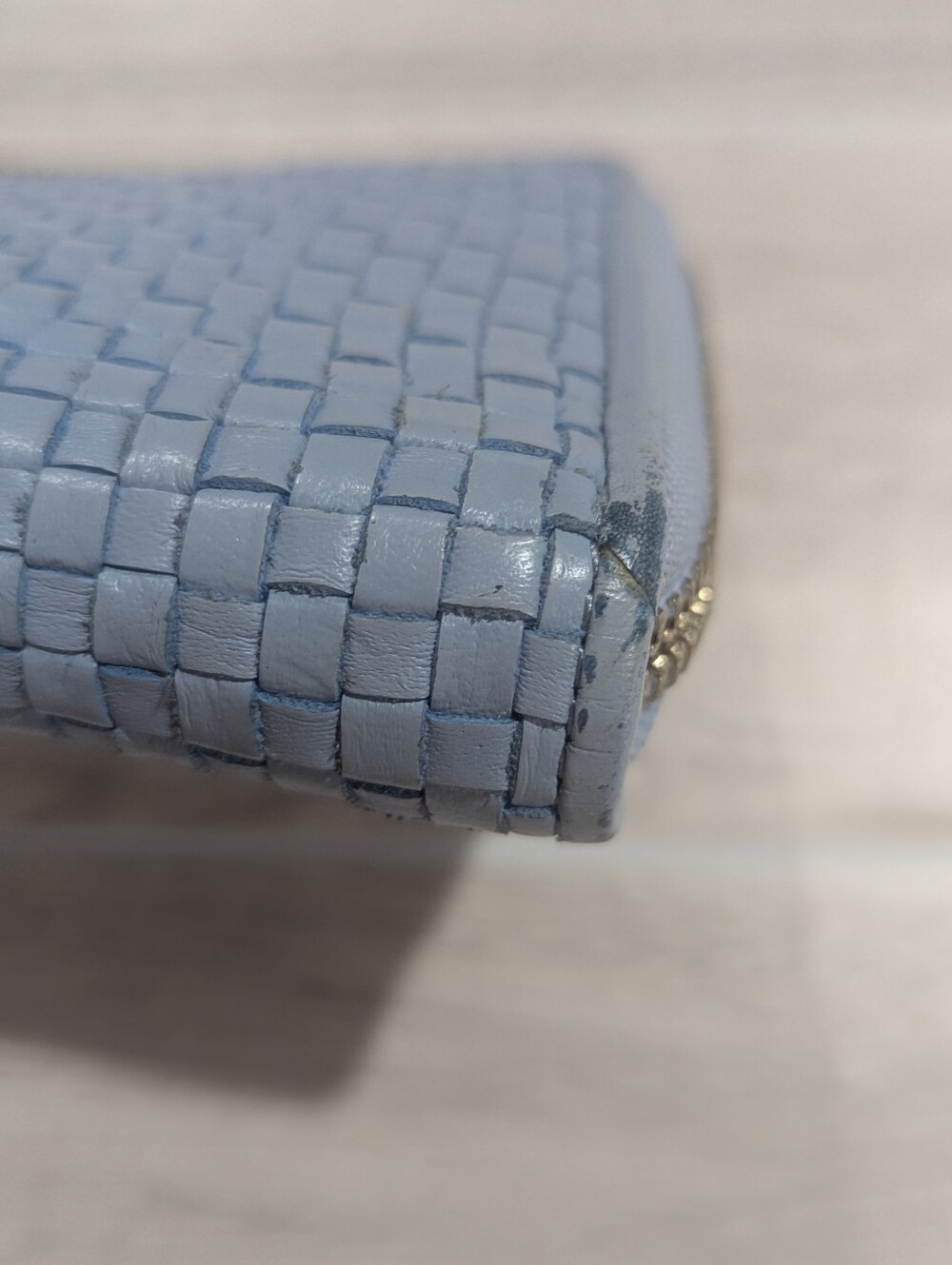 Cole Haan Bethany Wallet Periwinkle Light Blue Woven Leather Imported *GUC - Picture 7 of 8